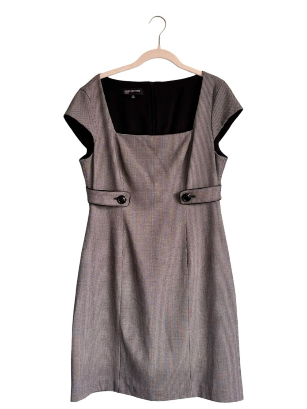 Jones New York Black & White Houndstooth Sheath Dress Size 12 EUC Preppy Classic